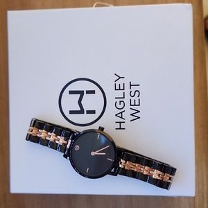 Hagley West black and rose gold women's watch